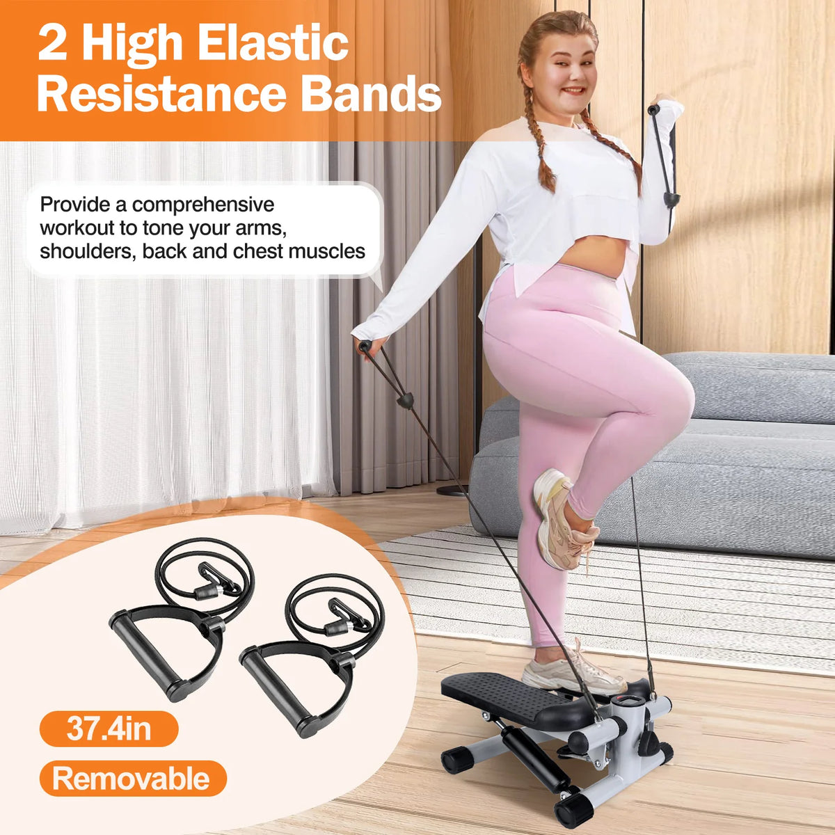 Mini Fitness Stepper with Resistance Bands & LCD Monitor