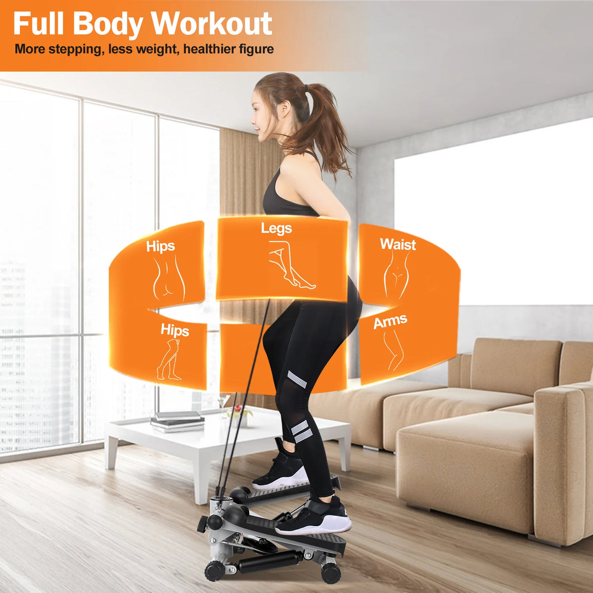 Mini Fitness Stepper with Resistance Bands & LCD Monitor